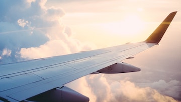 View of an airplane wing during flight