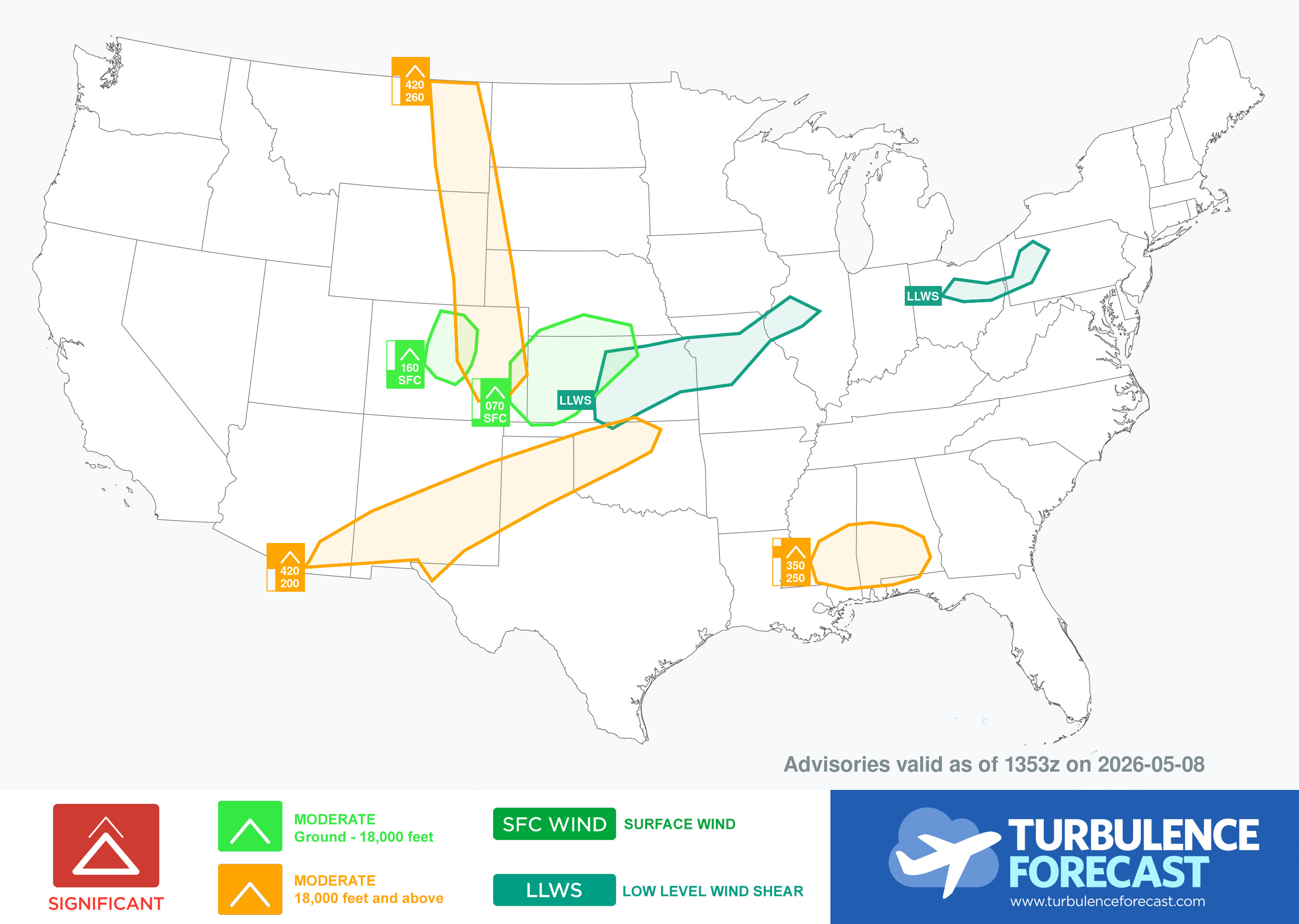 Turbulence Advisories for 1 hour ago