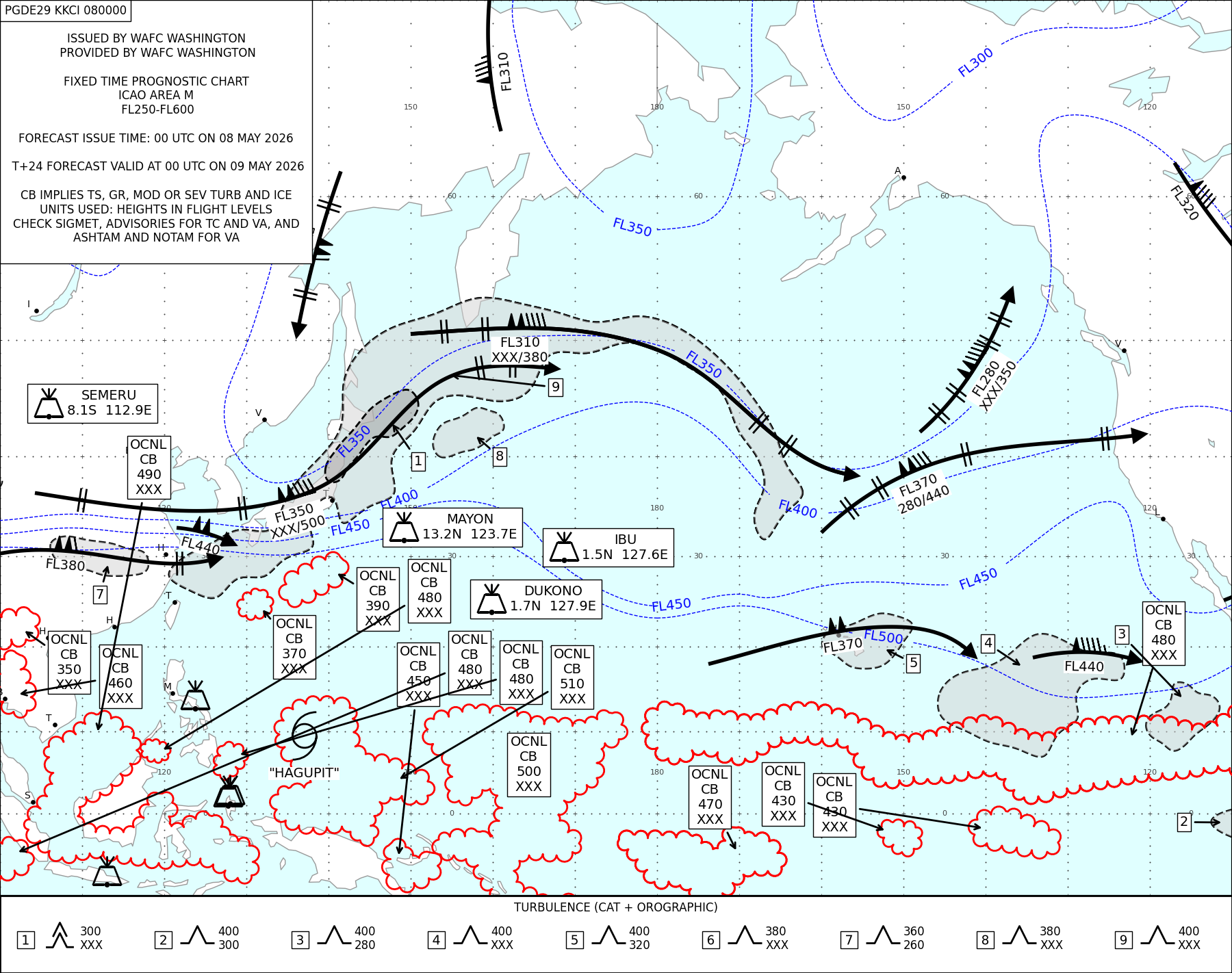 Japan / Asia Turbulence Maps - 00 UTC