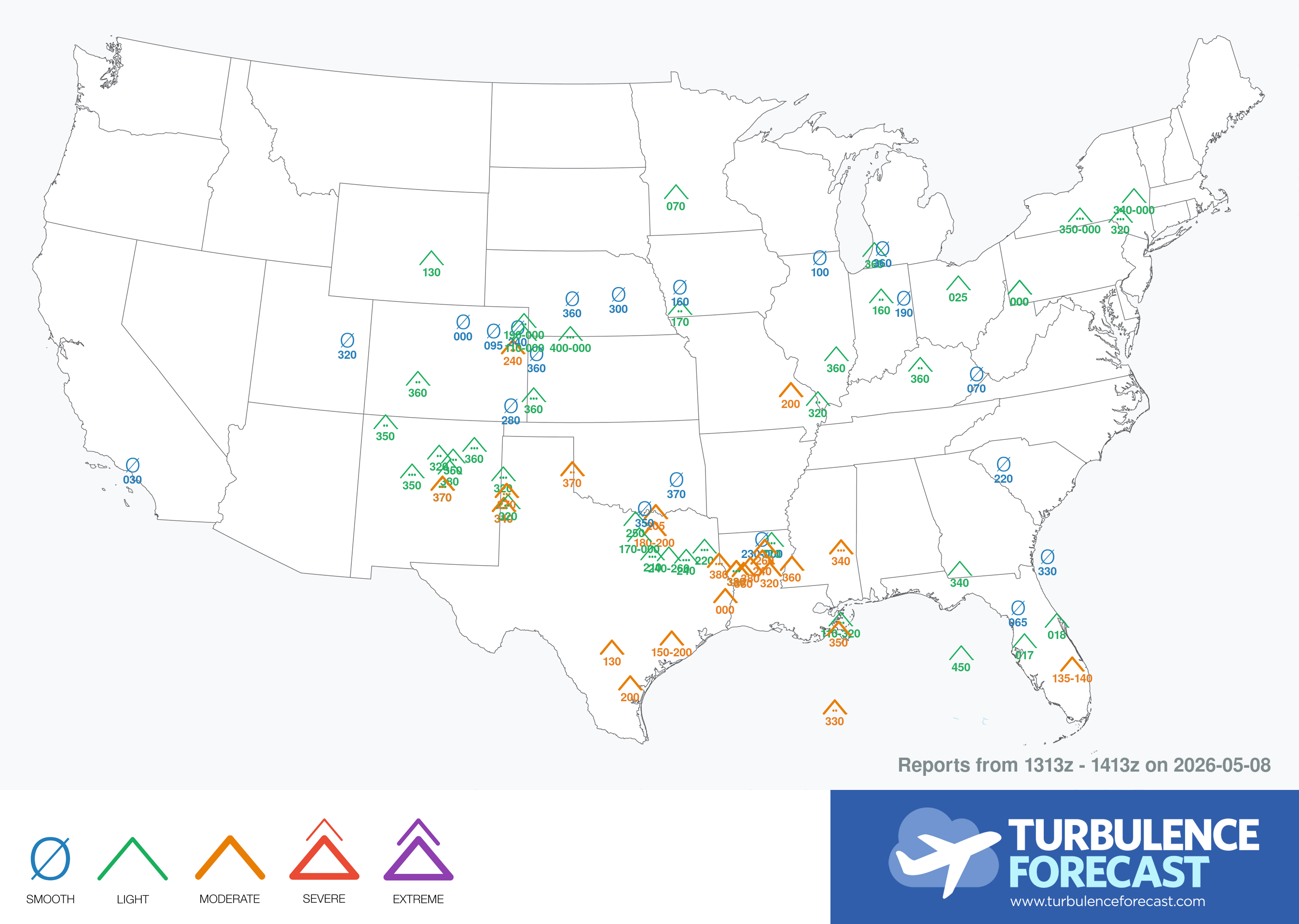 Pilot Reports (PIREPs) of Turbulence - US Overview